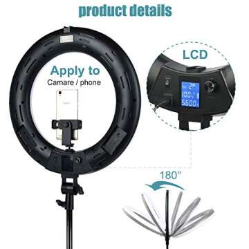 VILTROX 45W 3400LM 18 Inch Ring Light Kit with Stand,Tall LED Streaming Lights Circle Ring Light Ringlight for Beauty Shooting Video Recording Conferencing