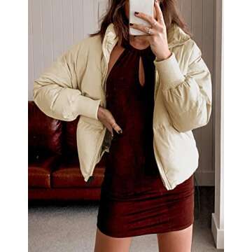 KYL Women's Winter Puffer Jacket Oversized Zip-Up Quilted Puffy Bubble Short Down Coat Apricot Small