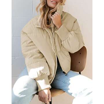 KYL Women's Winter Puffer Jacket Oversized Zip-Up Quilted Puffy Bubble Short Down Coat Apricot Small