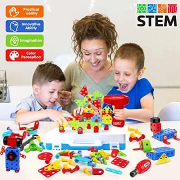 STEM Toys 232 Pcs Drill Set Building Blocks, DIY Educational Construction Engineering Toys, Creative Mosaic Electric Drill Set Gift for Age 3-8 Years Old Boys Kids, Girls
