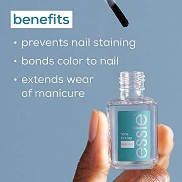 essie Nail Care, 8-Free Vegan, Here To Stay Base Coat, long-lasting nail polish, 0.46 fl oz