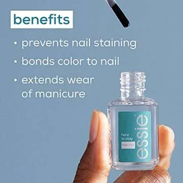 essie Nail Care, 8-Free Vegan, Here To Stay Base Coat, long-lasting nail polish, 0.46 fl oz