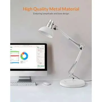 LEPOWER Metal Desk Lamp, Adjustable Goose Neck Architect Table Lamp with On/Off Switch, Swing Arm De...