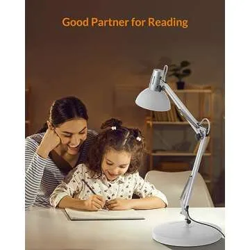 LEPOWER Metal Desk Lamp, Adjustable Goose Neck Architect Table Lamp with On/Off Switch, Swing Arm Desk Lamp with Clamp, Eye-Caring Reading Lamp for Bedroom, Study Room &Office (White)