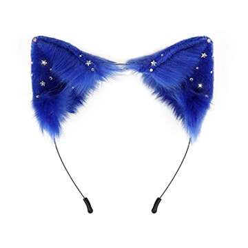 Cat Fox Wolf Ears Cosplay Long Fur Hair Headband for Girls Blue