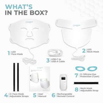 Nourished Bodynskin LED Light Therapy Face & Neck Mask - Facial Skin Care Device - 7 Colors Red & Blue - Rejuvenation, Anti-aging Product for Wrinkles