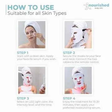 Nourished Bodynskin LED Light Therapy Face & Neck Mask - Facial Skin Care Device - 7 Colors Red & Blue - Rejuvenation, Anti-aging Product for Wrinkles