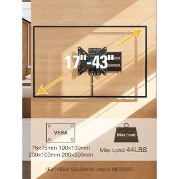 Mounting Dream UL Listed Lockable RV TV Mount for Most 17-43 inch TV, Unique One Step Lock Design