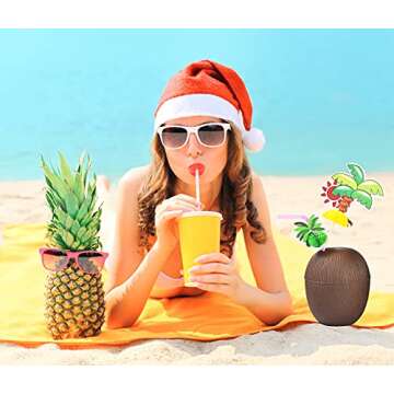 ALINK 18 Coconut Cups with 18 Straws and 18 Cocktail Drink Picks, Hawaiian Luau Tiki and Beach Party Decorations for Kids and Adults