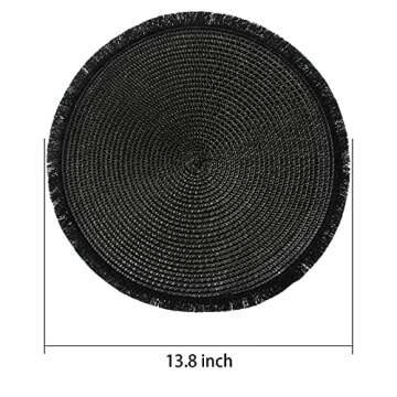 AHHFSMEI Round Braided Placemats 13.8 Inch Round Table Mats for Dining Tables Woven Heat Resistant Place mats Set of 6 (Black Tassels)