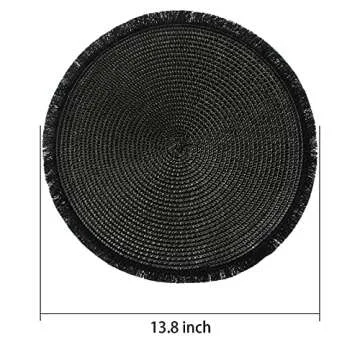 AHHFSMEI Round Braided Placemats 13.8 Inch Round Table Mats for Dining Tables Woven Heat Resistant Place mats Set of 6 (Black Tassels)