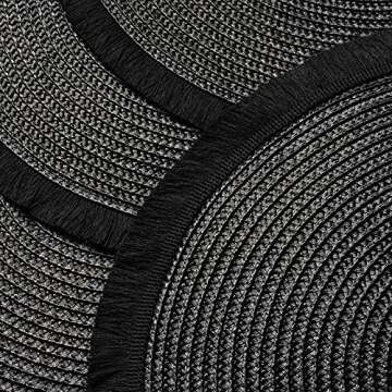 AHHFSMEI Round Braided Placemats 13.8 Inch Round Table Mats for Dining Tables Woven Heat Resistant Place mats Set of 6 (Black Tassels)