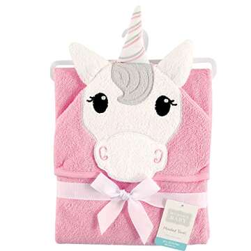 Hudson Baby Unisex Baby Cotton Animal Face Hooded Towel, Unicorn, One Size