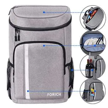 FORICH Backpack Cooler Leakproof Insulated Waterproof Backpack Cooler Bag, Lightweight Soft Beach Cooler Backpack for Men Women to Work Picnics Camping Hiking, 30 Cans(Grey)