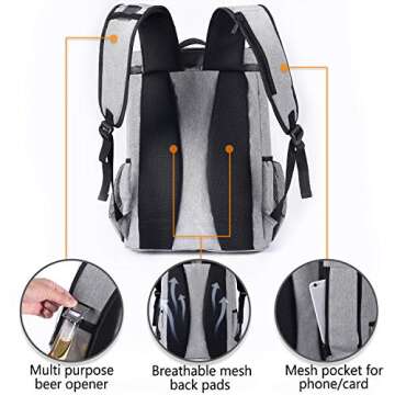 FORICH Backpack Cooler Leakproof Insulated Waterproof Backpack Cooler Bag, Lightweight Soft Beach Cooler Backpack for Men Women to Work Picnics Camping Hiking, 30 Cans(Grey)
