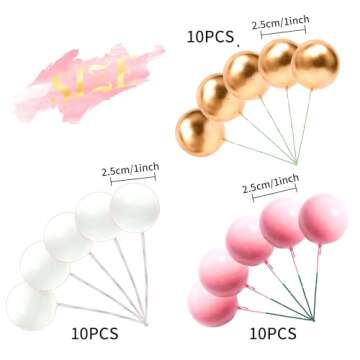 30 PCS Pink and Gold Ball Cake Topper Baby Shower, Birthday, Wedding Ballerina Pink Cake Decoration