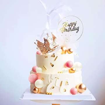 30 PCS Pink and Gold Ball Cake Topper Baby Shower, Birthday, Wedding Ballerina Pink Cake Decoration