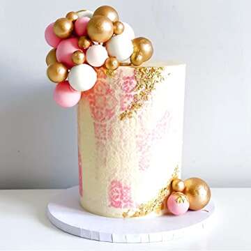 30 PCS Pink and Gold Ball Cake Topper Baby Shower, Birthday, Wedding Ballerina Pink Cake Decoration