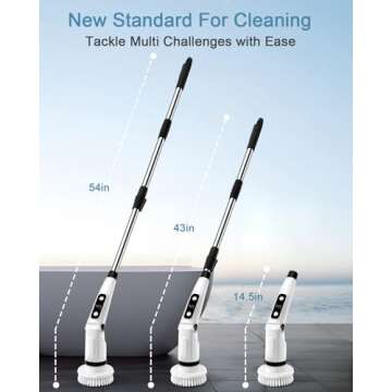 Electric Spin Scrubber, Bathroom Shower Scrubber for Cleaning Tub/Tile/Floor/Sink/Window, Powered Cleaning Brush Cordless with Telescopic Rod, 8 Scrub Brushes, 450RPM Max - X03 Black