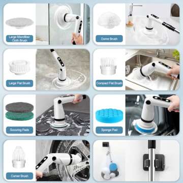 Electric Spin Scrubber, Bathroom Shower Scrubber for Cleaning Tub/Tile/Floor/Sink/Window, Powered Cleaning Brush Cordless with Telescopic Rod, 8 Scrub Brushes, 450RPM Max - X03 Black