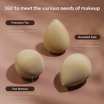 BEAKEY Makeup Sponge Set of 3, Nude Sponges, Super Bouncy and Soft, Exceptional for Powder, Cream an...