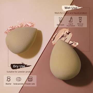 BEAKEY Makeup Sponge Set of 3, Nude Sponges, Super Bouncy and Soft, Exceptional for Powder, Cream and Liquid Blending, Cruelty-free & Latex-free Beauty Sponge