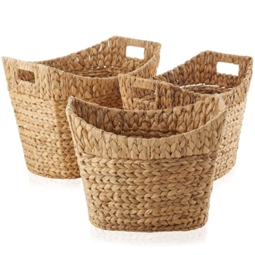 Casafield Set of 3 Stackable Oval Laundry Baskets with Handles - Natural, Woven Water Hyacinth Stora...