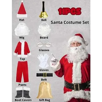 Potalay Men's Deluxe Santa Suit 11pc. Christmas Adult Santa Claus Costume (XXX-Large)