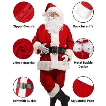 Potalay Men's Deluxe Santa Suit 11pc. Christmas Adult Santa Claus Costume (XXX-Large)