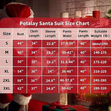 Potalay Men's Deluxe Santa Suit 11pc. Christmas Adult Santa Claus Costume (XXX-Large)