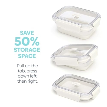 Infusion Pro Collapsible Food Storage Containers with Lid & Vent, Clear Stacking Silicone Food Container Set : Microwaveable, Freezer and Dishwasher Safe, Set of 3, Coconut Milk
