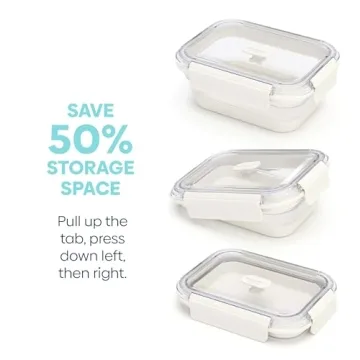 Infusion Pro Collapsible Food Storage Containers with Lid & Vent, Clear Stacking Silicone Food Container Set : Microwaveable, Freezer and Dishwasher Safe, Set of 3, Coconut Milk