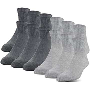 Gildan Men's Polyester Half Cushion Ankle Socks - 12 Pairs, Comfortable & Durable