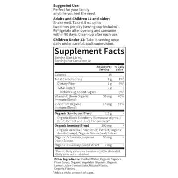 Garden of Life Organics Plant-Based Elderberry Immune Syrup 6.59 fl oz (195 Ml) for Kids & Adults: Sambucus, Echinacea, Zinc & Vitamin C, 0g Sugar, Organic Vegan Gluten Free Herbal Supplement