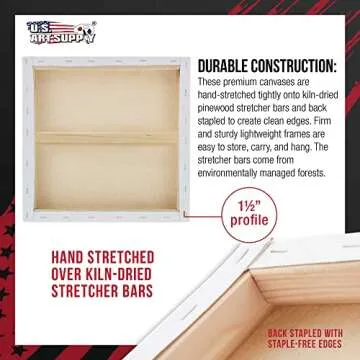 U.S. Art Supply Large Stretched Canvas for Painting 20x20 inch Gallery Depth 1-1/2" Thick, 3-Pack - 12oz Acrylic Gesso Triple Primed, Professional Artist Quality, 100% Cotton - Oil, Pouring Paint