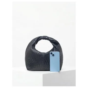 Verdusa Women's Ruched Hobo Mini Handbag Clutch Purse Dumpling Pouch Bag Woven Black One-Size