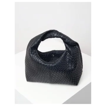Verdusa Women's Ruched Hobo Mini Handbag Clutch Purse Dumpling Pouch Bag Woven Black One-Size