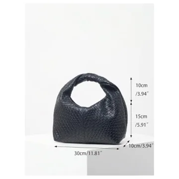 Verdusa Women's Ruched Hobo Mini Handbag Clutch Purse Dumpling Pouch Bag Woven Black One-Size