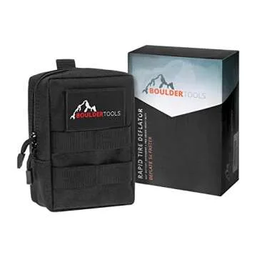 Boulder Tools Heavy Duty Rapid Tire Deflator & Molle Pouch - Precision Release Button Air Down Offroad Kit - Glows in Dark, Bonus: Valve Caps, Cores, Repair Tool | Quickly Deflate 4x4 Off Road Tires