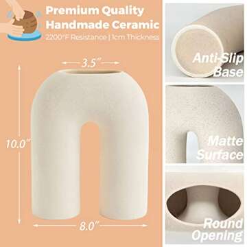 YANWE1 Large Vase, Body Vase, White Ceramic Vase, Boho Vase, Decorative Vase, Modern Farmhouse Decor, Tall Matte Vase for Living Room, Bedroom, Bookshelf, Mantel, Fireplace, Coffee Table, 10 Inches
