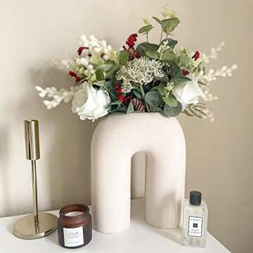 YANWE1 Large Vase, Body Vase, White Ceramic Vase, Boho Vase, Decorative Vase, Modern Farmhouse Decor, Tall Matte Vase for Living Room, Bedroom, Bookshelf, Mantel, Fireplace, Coffee Table, 10 Inches