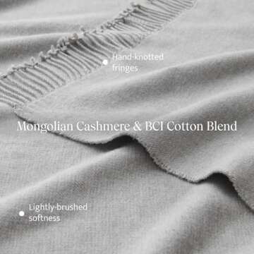 Double Stitch Cashmere Cotton Throw Blanket, Soft & Cozy Blanket with Decorative Fringes for All-Sea...