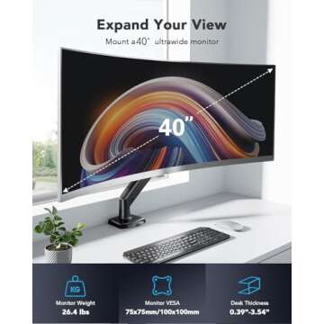 HUANUO Adjustable Monitor Arm for 40 Inch Screens