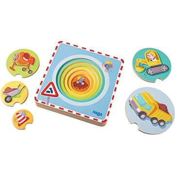 HABA Construction Site 5 Piece Wooden Puzzle with Layered Discs for Ages 12 Months and Up