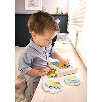 HABA Construction Site 5 Piece Wooden Puzzle with Layered Discs for Ages 12 Months and Up