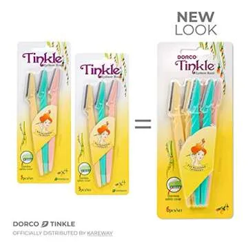 Dorco Tinkle Eyebrow Razors | 18 Razors (6 Packs of 3) | Eyebrow Trimmer & Dermaplaning Tool | Safe ...