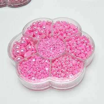 Chenkou Craft 3000PCS 1 Box Fuschia Round Flatback Imitation Half Pearls Bead Loose Beads Gem (Fuschia Half Ball)