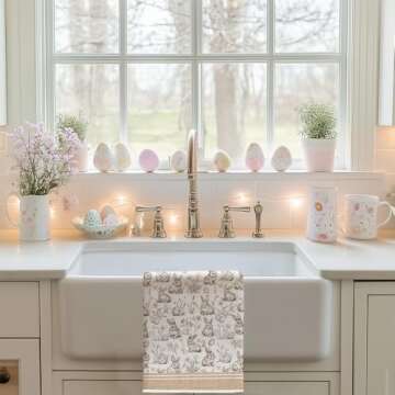 DineDia Beige Bunny Easter Kitchen Towels Set of 2, Rabbits Spring Dish Hand Towels