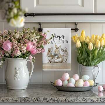 DineDia Bunny Easter Kitchen Towels Set of 2 for Spring