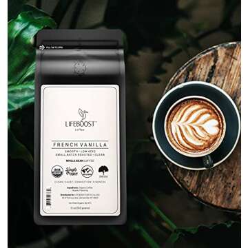 Lifeboost Whole Bean French Vanilla Coffee - Low Acid Single Origin Non-GMO Organic Coffee - Third P...
